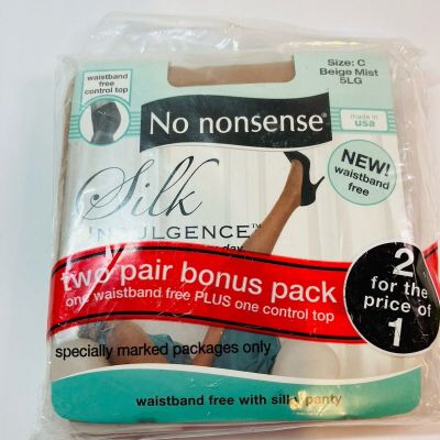 No Nonsense Silk Indulgence Pantyhose Size C Waistband Free Control Top 2 Pairs
